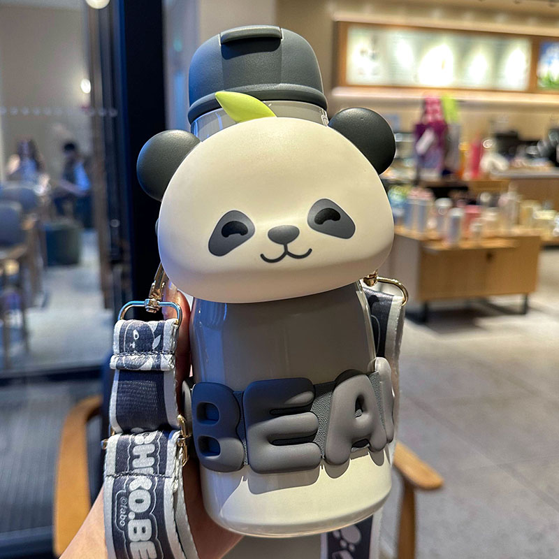 熊猫吸管杯316不锈钢可爱