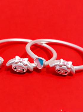 香港正生纯银999足银宝宝儿童手镯卡通可爱女孩儿童节生日礼物银