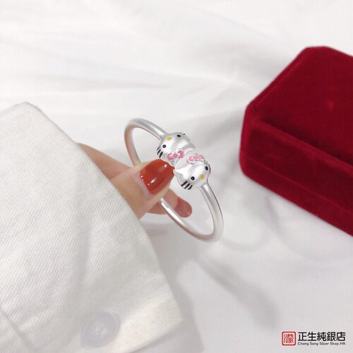 香港正生女纯银helloKitty手镯