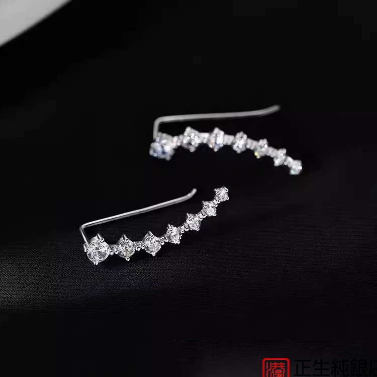 香港正生纯银新品925纯银莫桑石排钻耳饰时尚潮流欧美耳钉女跨境