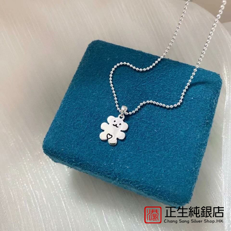 香港正生纯银s925创意可爱小熊吊坠项链儿童宝宝卡通项链生日礼潮
