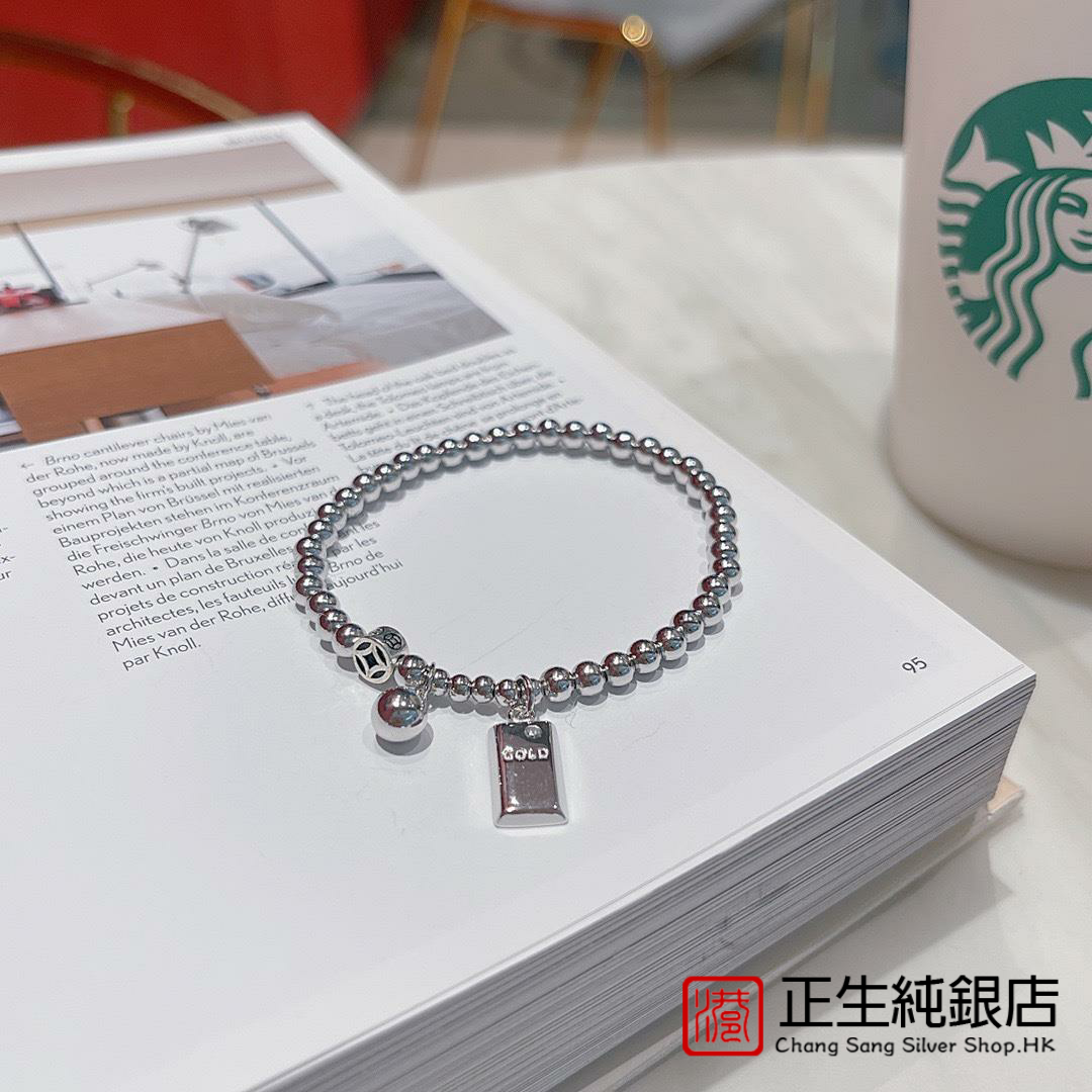 香港正生s925纯银光珠手链女小金砖网红手串ins轻奢小众设计银饰