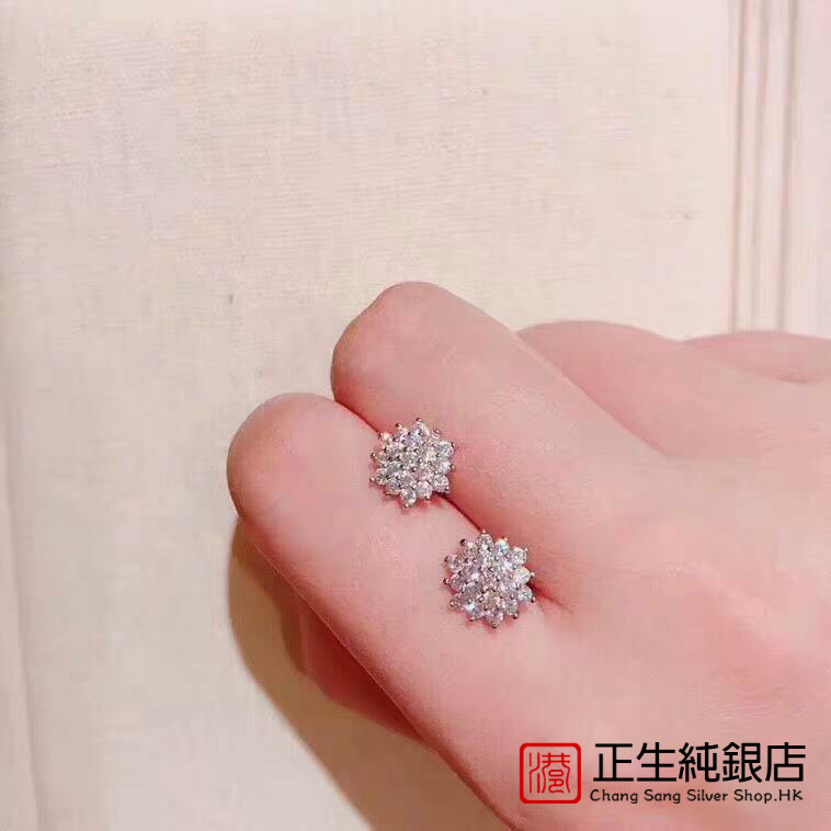 香港正生s925纯银雪花耳钉韩国长款气质网红珍珠耳坠高级感耳环女