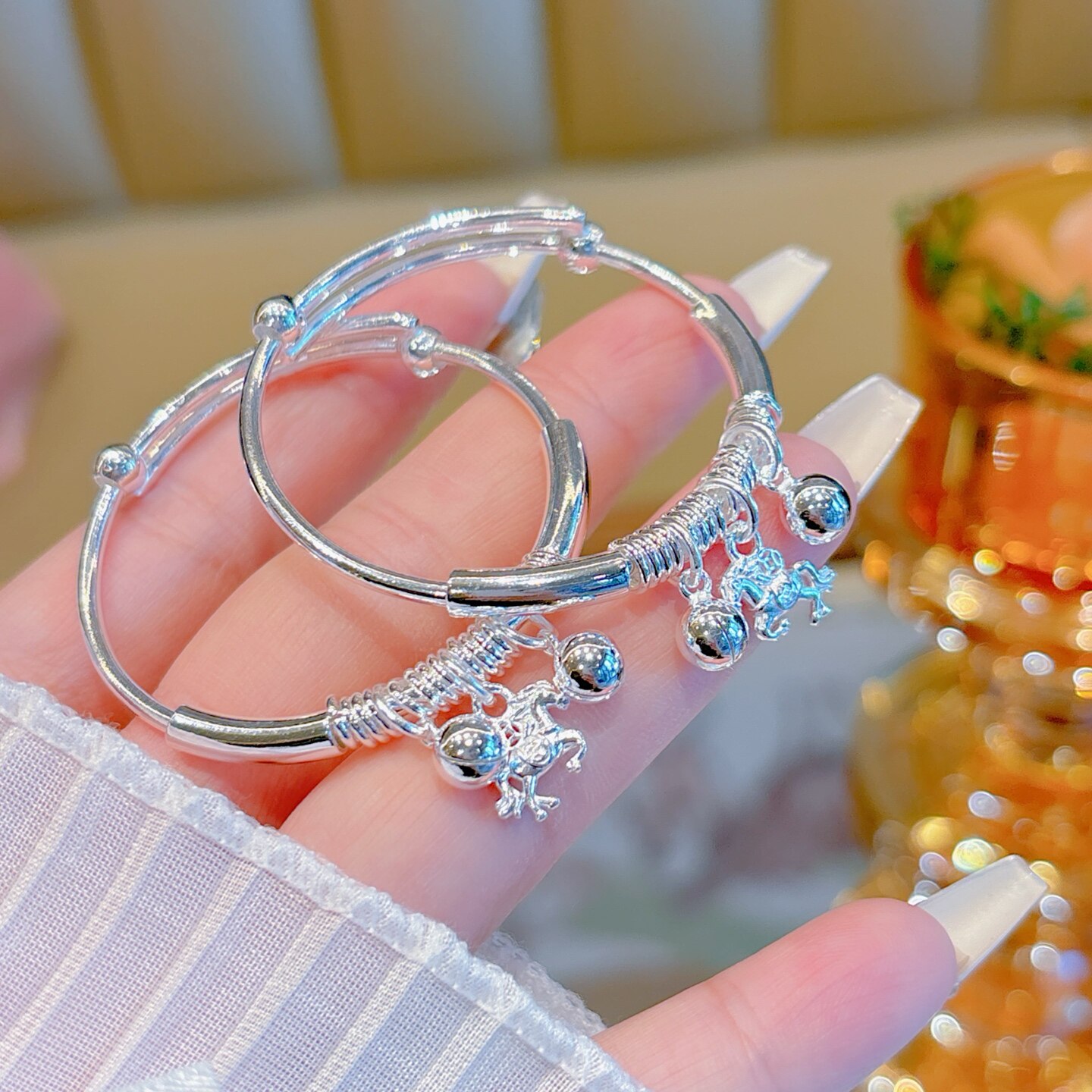 香港正生纯银999足银宝宝推拉手镯马年实心满月婴儿周岁童镯送礼