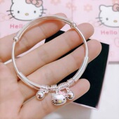香港正生纯银9999足银实心可爱猫KT儿童学生宝宝亲子姐妹时尚 手镯