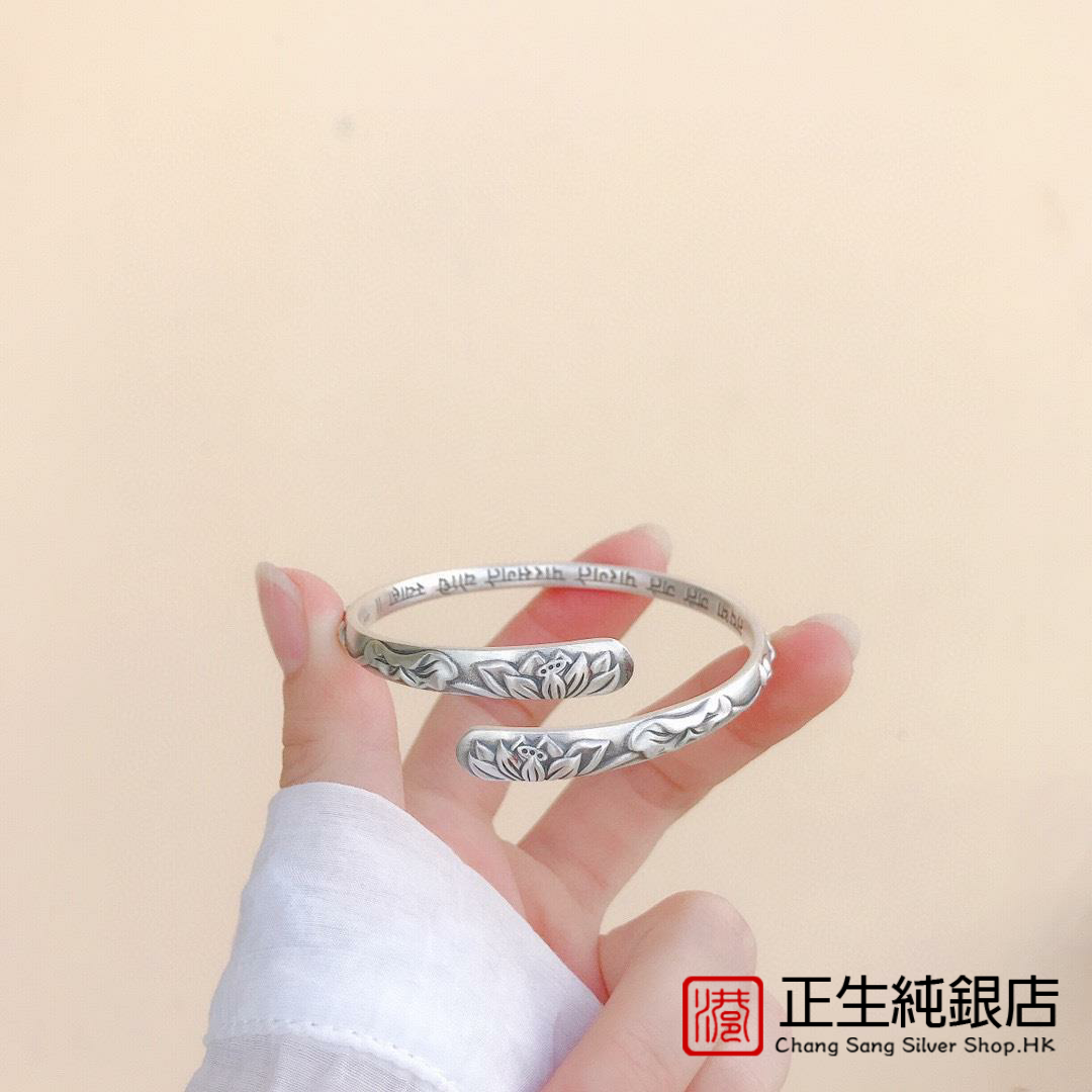 香港正生s999网络经典爆款复古手镯女生韩版潮流错口莲花足银镯子