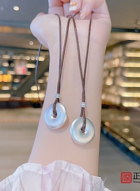 香港正生纯银999皮绳女情侣项链