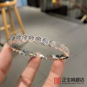 正生纯银S999足银蜂巢开口银手镯女实心气质轻奢手环时尚 送女友礼