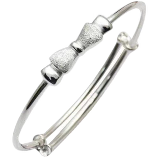 正生银饰蝴蝶结宝宝银手镯999纯银中大儿童亲子母女婴儿足银镯子