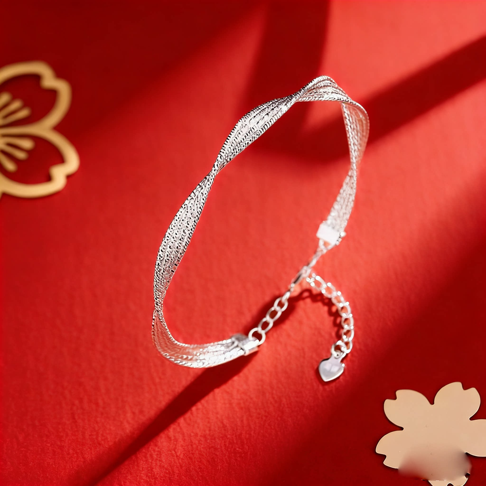 香港正生99足银莫比乌斯环手镯闪亮扭带编织银手链小众轻奢送女友