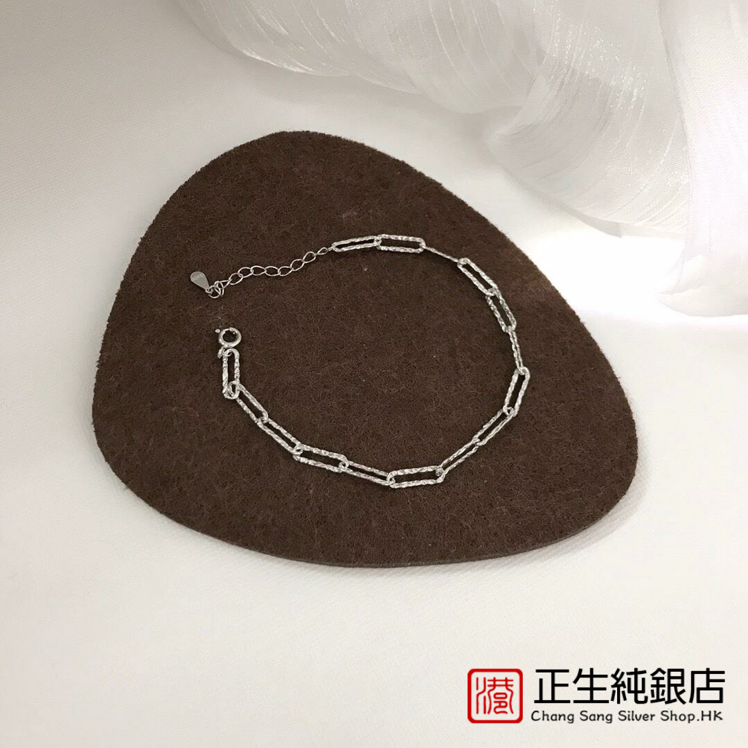 香港正生s925纯银环环相扣方形手链女韩版时尚Ins风百搭女饰礼物