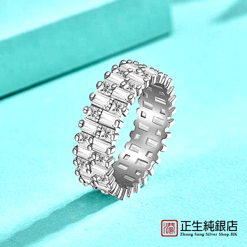 香港正生纯银925方块戒指