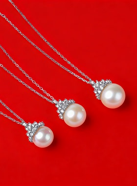 香港正生纯银S925天然淡水珍珠项链耳钉套装送妈妈母亲节生日礼物
