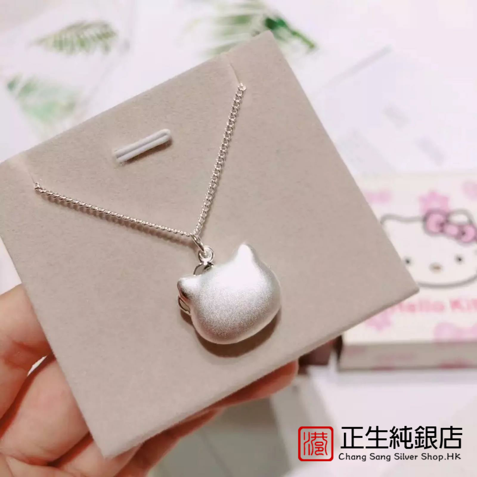 香港正生s999纯银小猫咪头宝宝项链足银可爱卡通送女儿童生日礼物