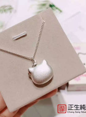 香港正生s999纯银小猫咪头宝宝项链足银可爱卡通送女儿童生日礼物