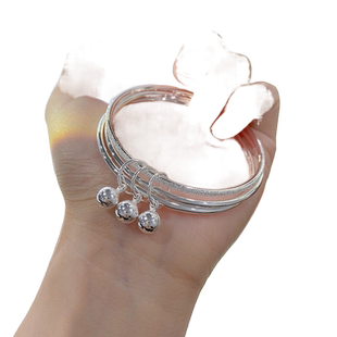 香港正生双环四叶草银手镯女纯银实心三生三世手环S999足银镯子闭