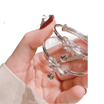 香港正生纯银儿童手镯足银999圆棍蝴蝶结吊铃铛童镯对对镯生宝宝