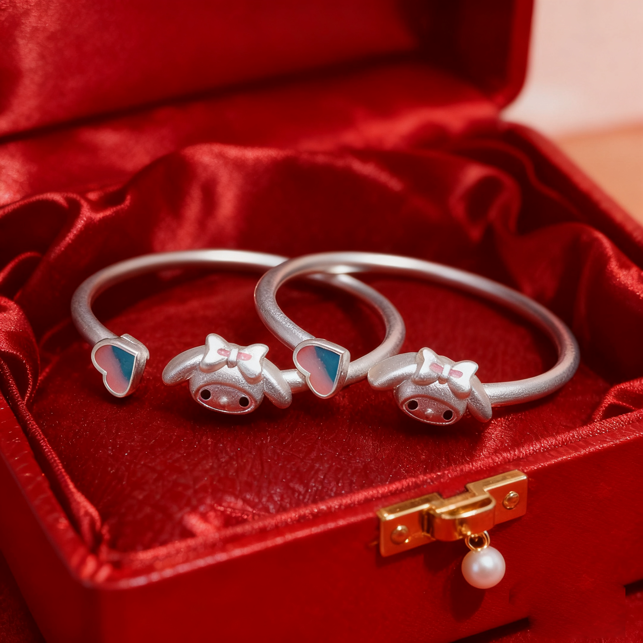 香港正生纯银999足银宝宝儿童手镯卡通可爱女孩儿童节生日礼物银