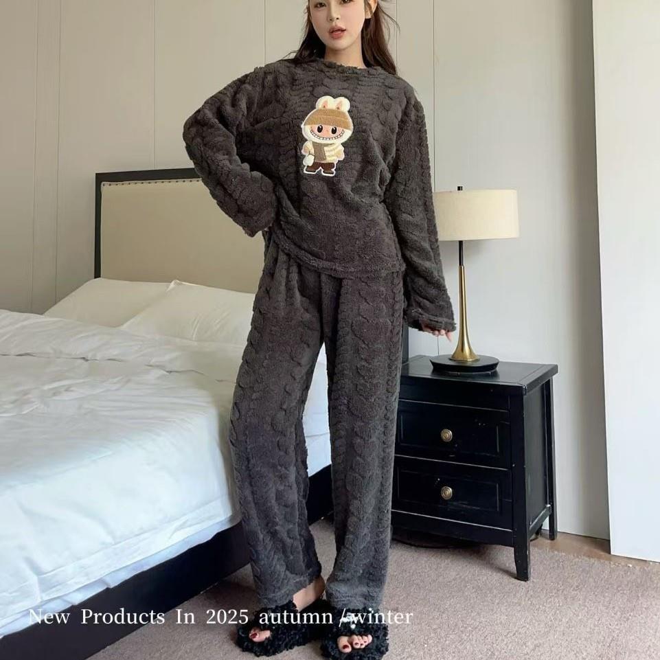 爱心布布卡通珊瑚绒睡衣女秋冬2025新加绒加厚暖暖套装保暖家居服