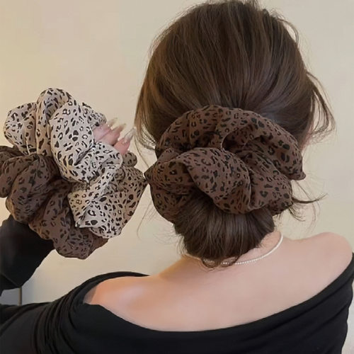 大肠型发圈秋冬慵懒随意气质超大号豹纹大肠发圈高级感低丸子头扎