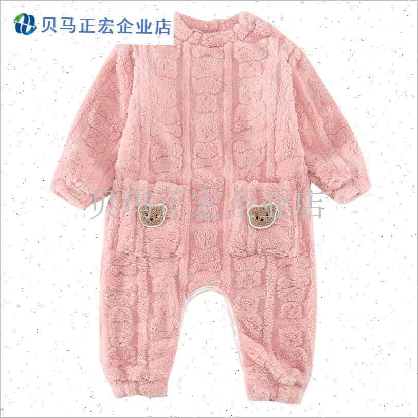 儿童连体睡衣珊瑚绒女宝宝冬季加绒加I厚法兰绒爬服卡通婴幼儿睡
