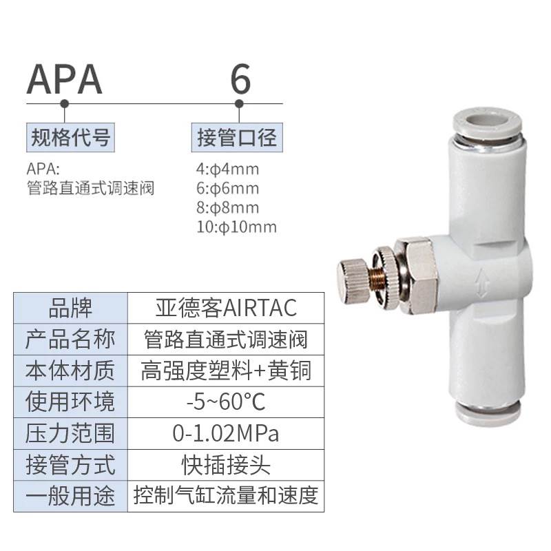亚德客AIRTAC气动节流阀X-APA-4-6-8-10-12 mm流量调节接头调速阀
