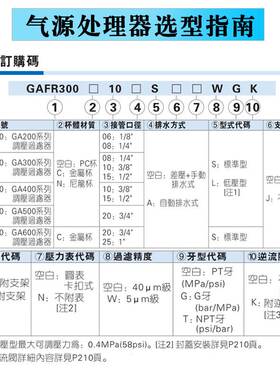 原装亚德客调压过滤器GAFR20006/300-08S/400-10/15 600-25AS W K