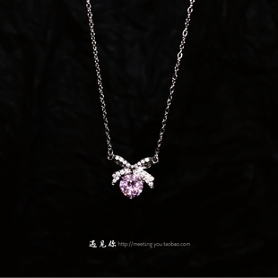 《糖心引力》S925纯银粉钻蝴蝶结项链女轻奢小众高级感锁骨链礼物