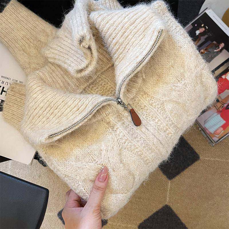 高SP15817领加厚拉链针织毛衣套女2024花秋季新款韩系软糯麻慵懒,个性定制/设计服务/DIY,毛衣加工定制,淘宝优惠券,粉丝福利购,淘宝优惠卷