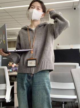 潮牌学生秋连帽卫衣针织开衫毛糯衣女冬时尚衣软纯色百8288Q搭外