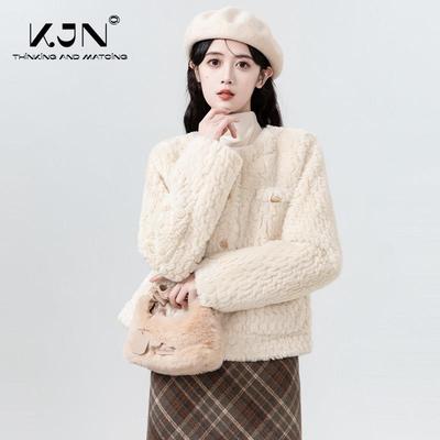 皮毛一体羊羔外毛套女秋2冬204新款小香子风羊羔绒开衫小7052-1个