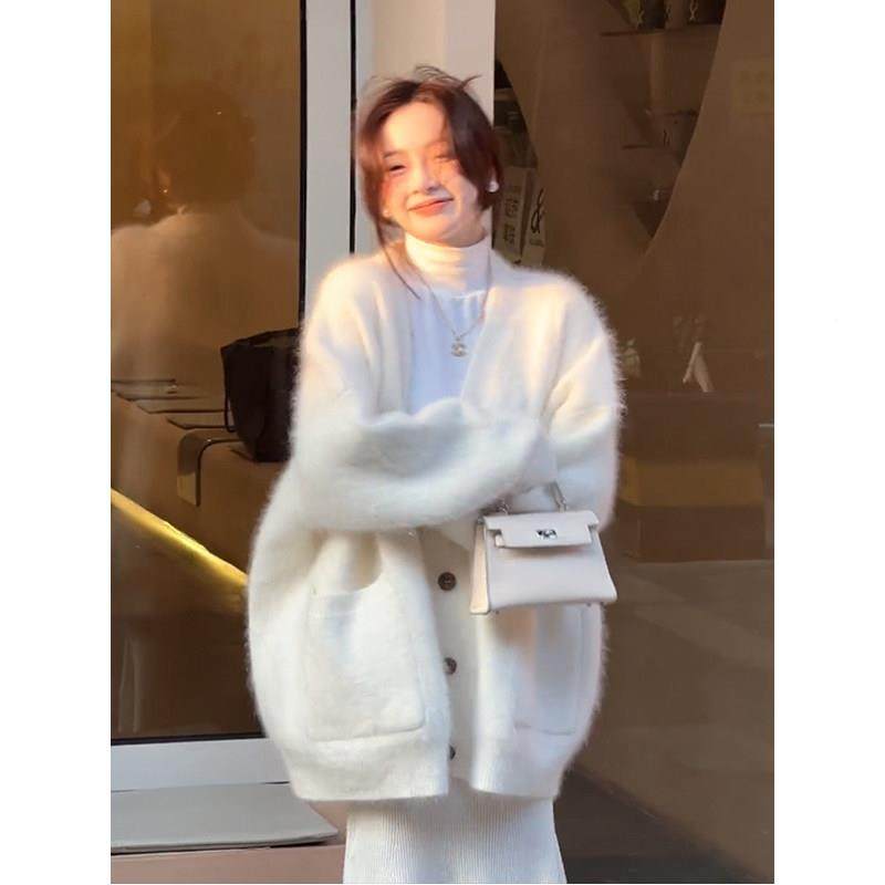 貂仿水绒毛衣外套女秋冬季QNR外搭白色新款级感高慵懒风cich针织,个性定制/设计服务/DIY,毛衣加工定制,淘宝优惠券,粉丝福利购,淘宝优惠卷