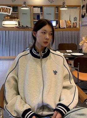 Vs what 版韩松弛克感棒服女休闲开衫立领上5571衣春秋情侣款夹外