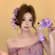 绮芷绾春 春季 唯美紫色花朵流苏发夹超仙氛围感气质发卡头花发饰