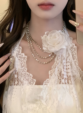 浪漫花荼~时尚多层闪钻花朵choker项链小众轻奢宴会礼服颈链配饰