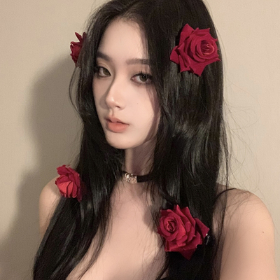 BXA安可雷红色玫瑰花形抓夹发夹女头饰蔷薇发饰边夹鸭嘴夹配饰