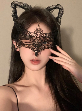 BXA猫耳秘密头饰万圣节装扮黑色蕾丝花边发箍日常COS拍照装饰道具