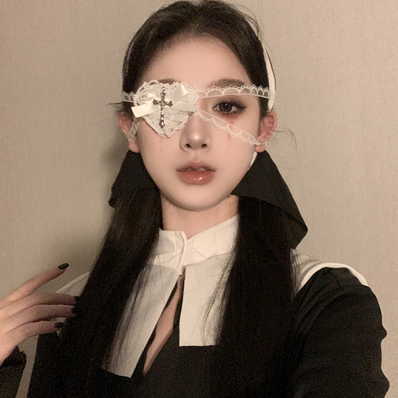 万圣节修女独眼罩面具十字架装扮