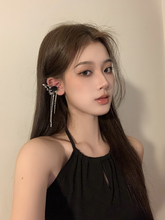 BXA万圣节耳饰暗夜精灵黑色玫瑰蝴蝶耳骨夹无耳洞流苏耳夹女耳环