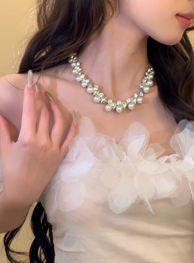 高智香妮~千金风闪钻珍珠choker项链轻奢高级感晚礼服配饰脖颈链