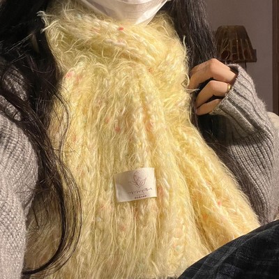 奶黄包围巾毛线手工diy自己编制