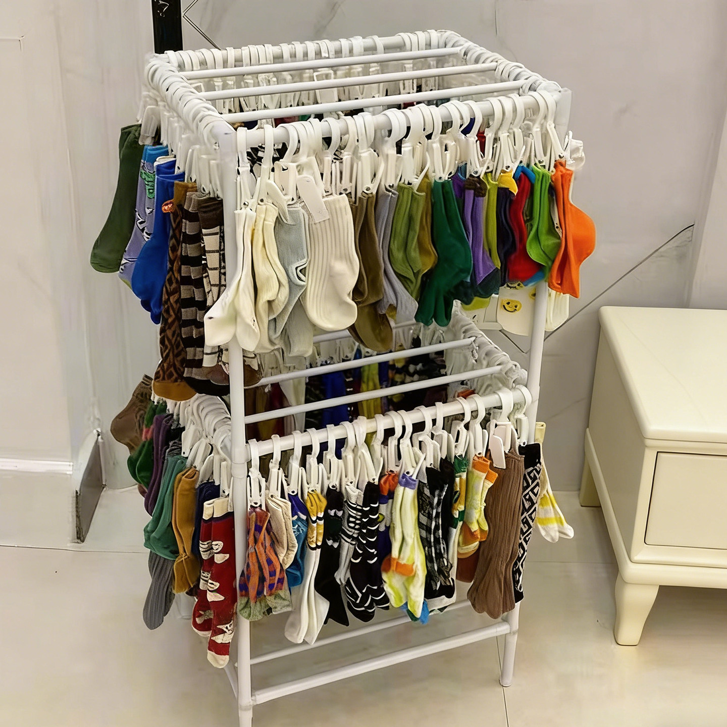袜子收纳神器大容量挂架小夹子落地多功能可移动帽子袜子分层晾晒,收纳整理,袜子架,淘宝优惠券,粉丝福利购,淘宝优惠卷