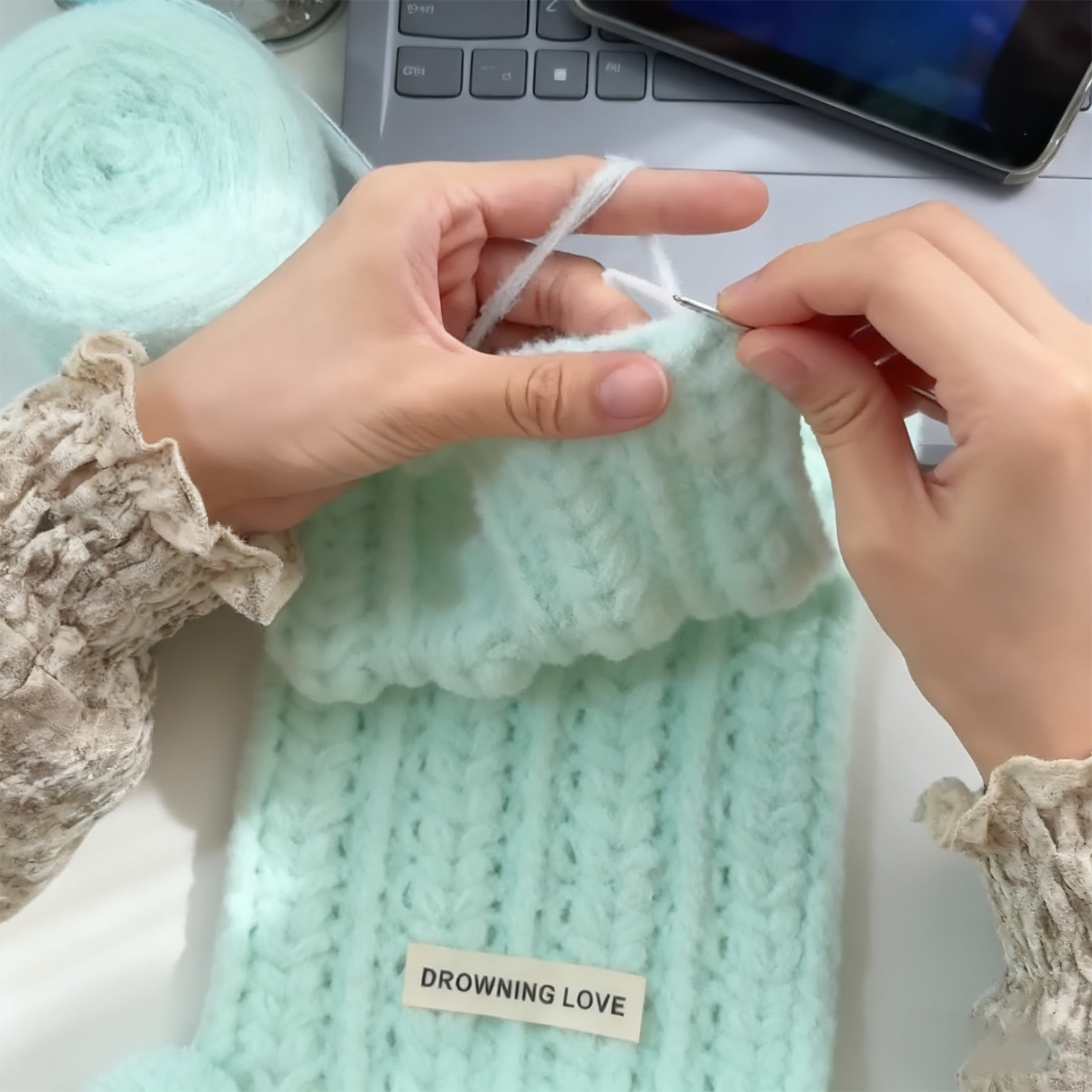 爱心云朵绵绵围巾毛线手工diy材料包自制钩针编织围脖送男女朋友