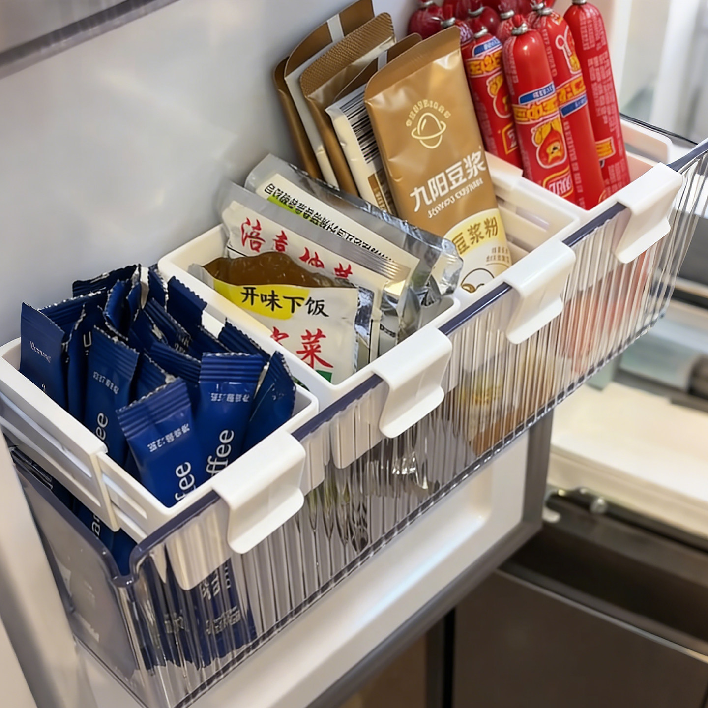 冰箱收纳盒可伸缩调节小挂盒冰箱侧门分格收纳置物酱料包整理挂篮,收纳整理,冰箱分隔板,淘宝优惠券,粉丝福利购,淘宝优惠卷