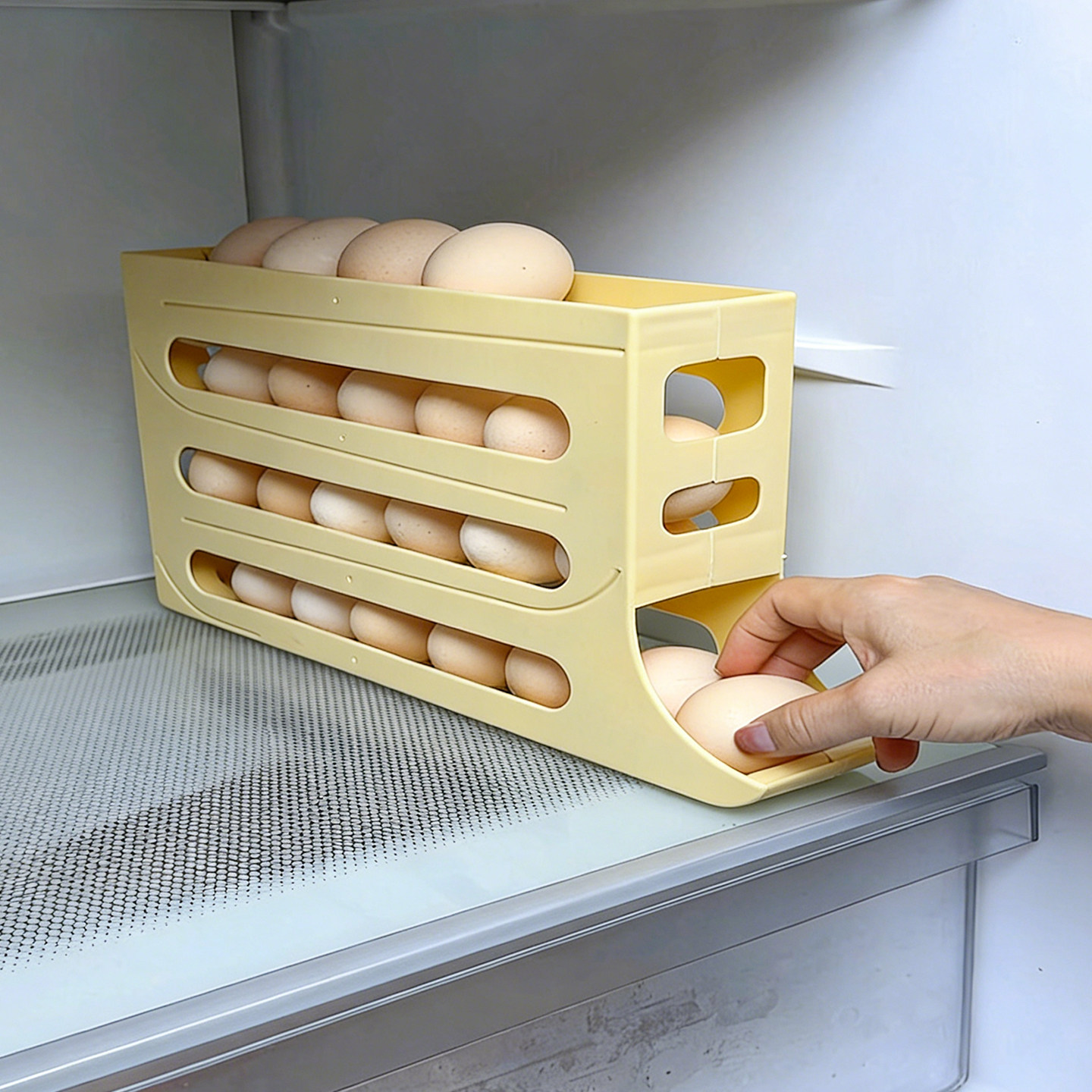 鸡蛋收纳盒冰箱侧放鸡蛋架自动滚蛋器大容量叠加便携保鲜盒蛋托,收纳整理,食物收纳盒,淘宝优惠券,粉丝福利购,淘宝优惠卷