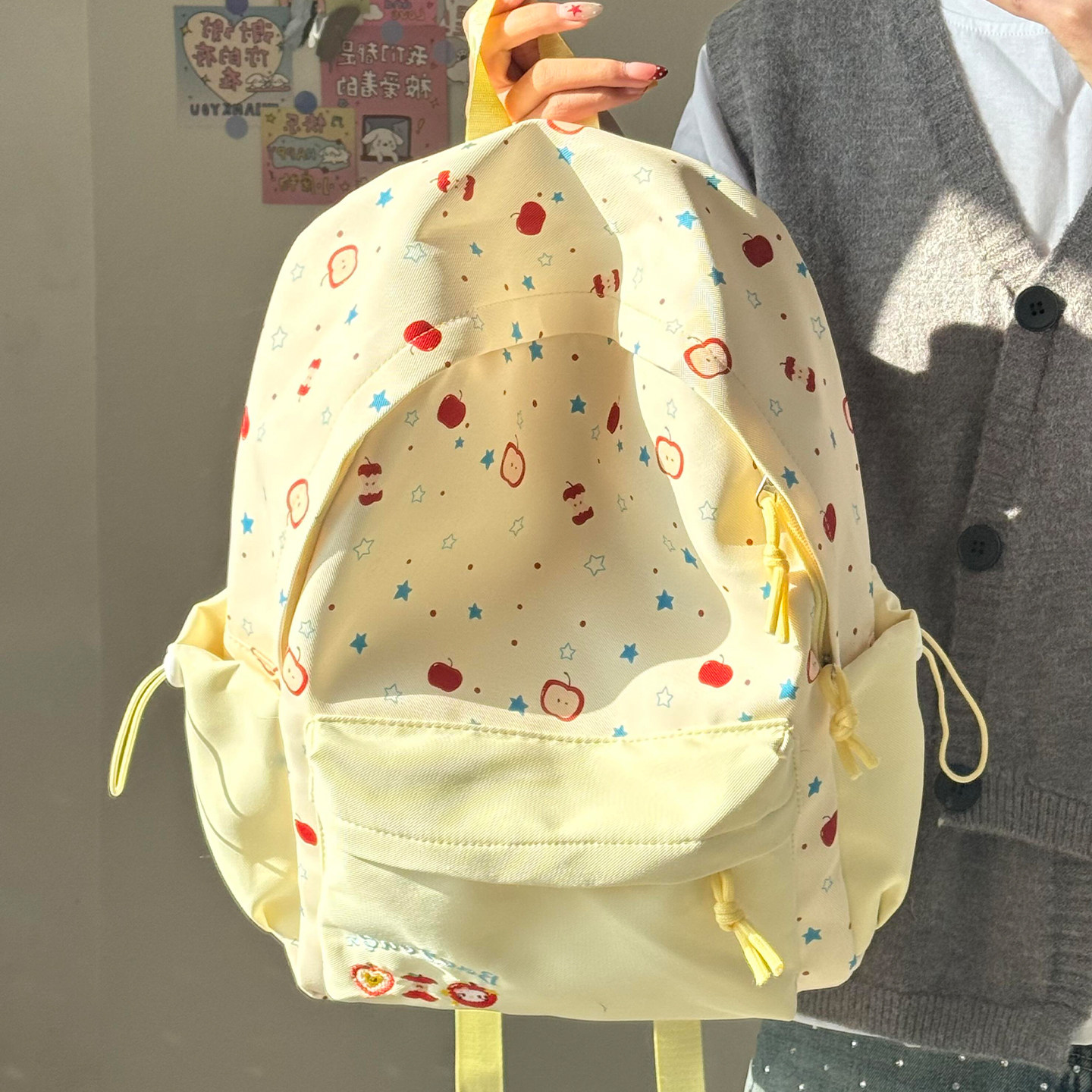 包包双肩包大容量ins苹果星星高中生少女大学生可爱日系书包背包