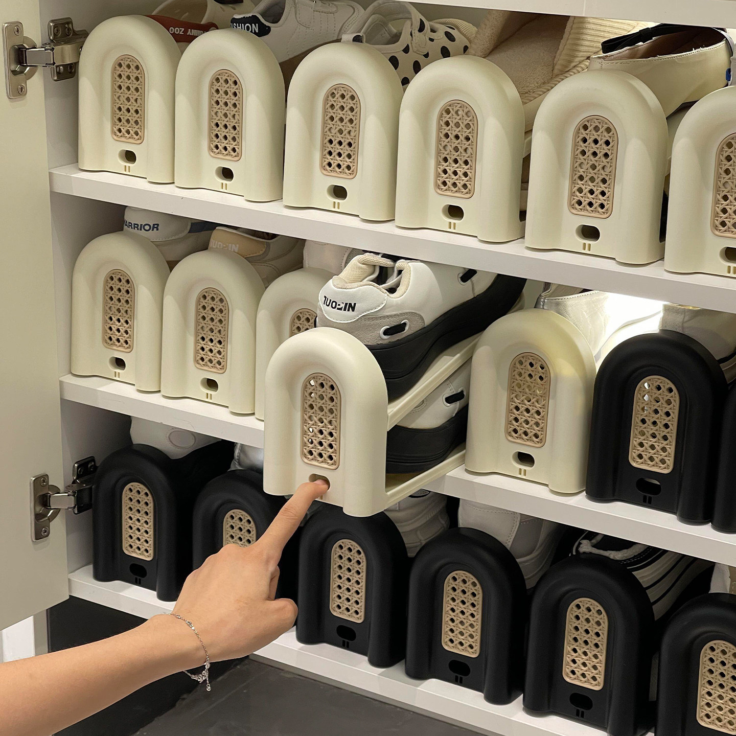 中古风鞋子收纳神器家用藤编透气可调节双层鞋托鞋柜整理省空间,收纳整理,鞋盒,淘宝优惠券,粉丝福利购,淘宝优惠卷