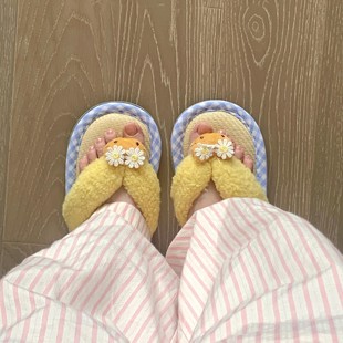 哈喽凯蒂猫卡通居家休闲人字拖亚麻鞋 女生居家室内秋季 可外穿新款