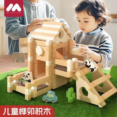 鲁班榫卯积木建筑师房子智力