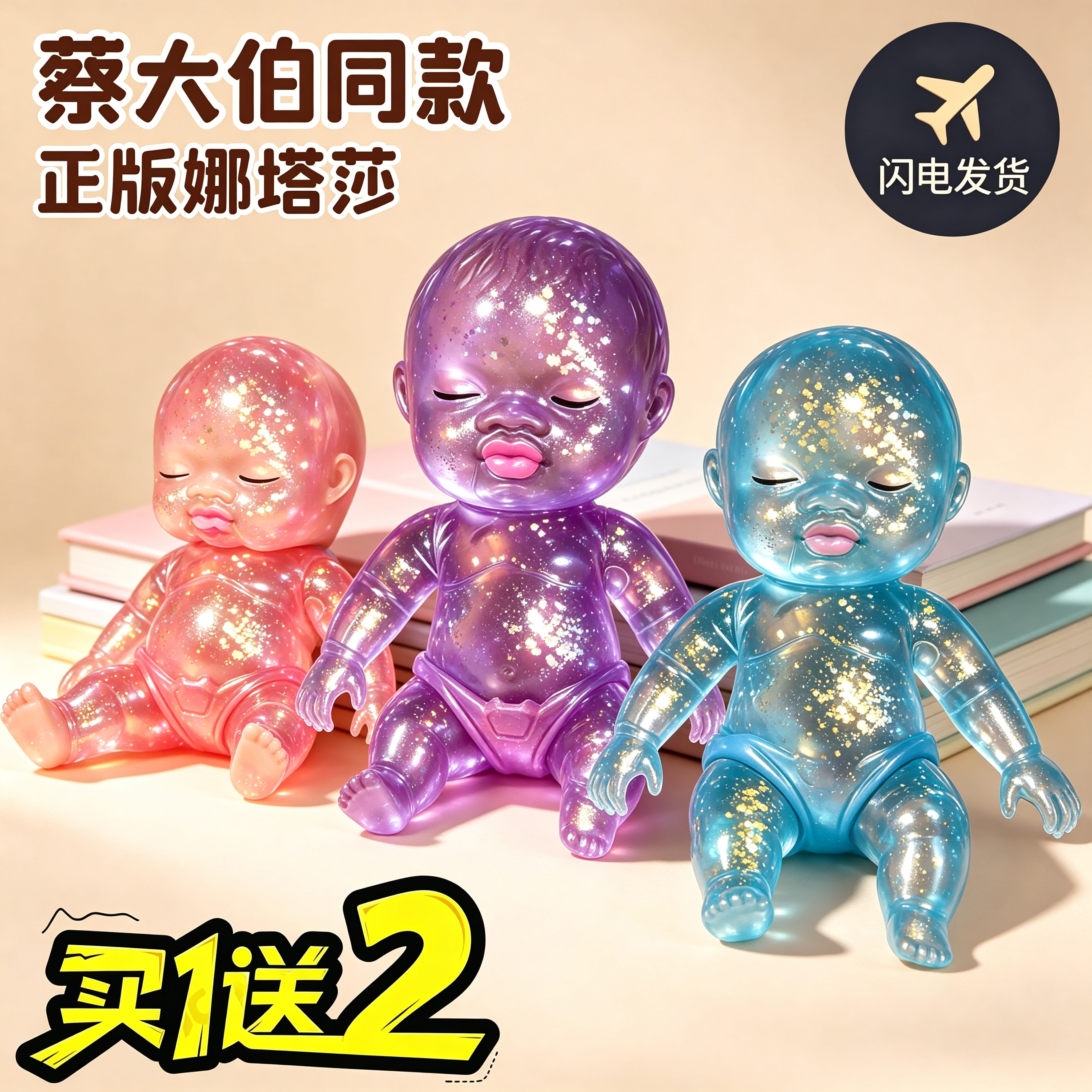 娜塔莎娃娃大号炫彩闪粉黑娃人偶捏捏乐渐变麦芽糖慢回弹解压玩具